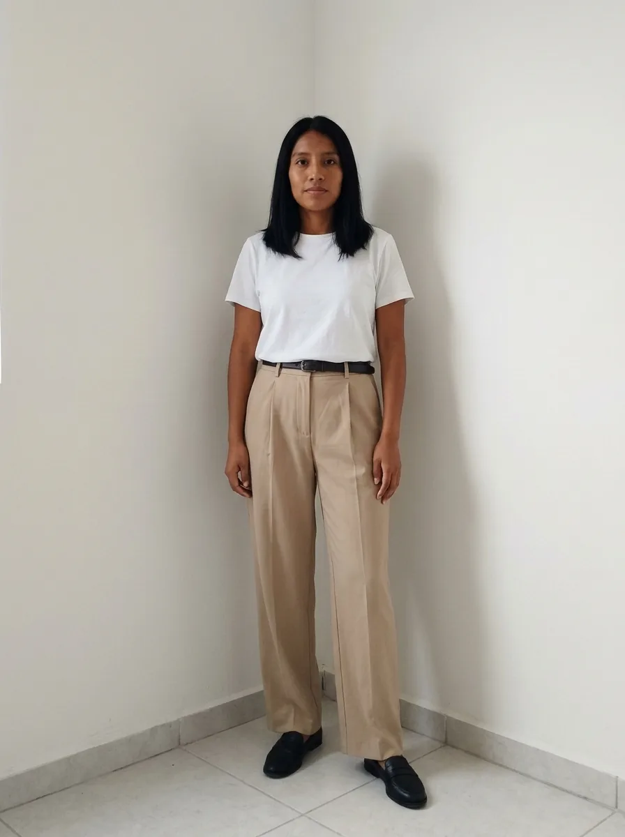 Foto base con camiseta blanca y pantalón beige